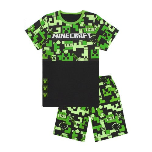 Front - Minecraft Boys All-Over Print Short-Sleeved Short Pyjama Set