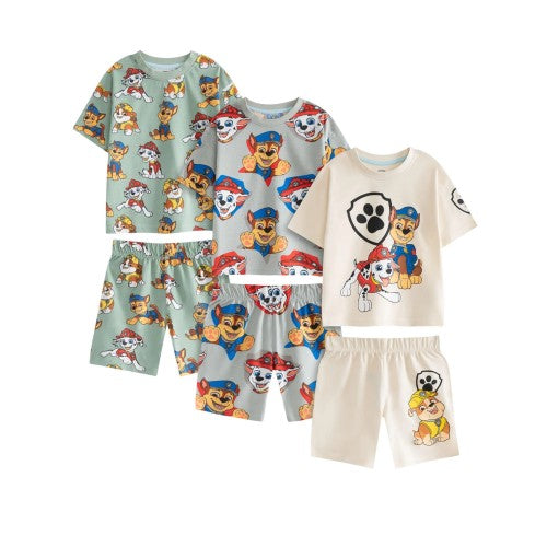 Front - Paw Patrol Boys Pups Short-Sleeved Short Pyjama Set (Pack Of 3)