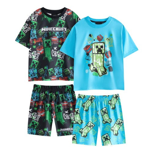 Front - Minecraft Boys Creeper Short-Sleeved Short Pyjama Set (Pack of 2)