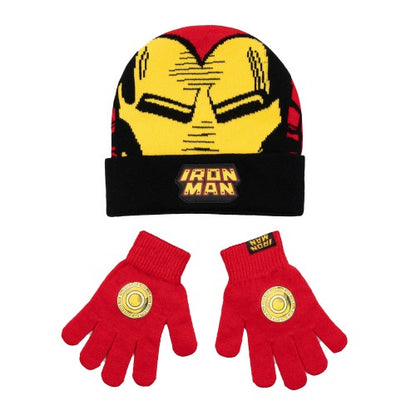 Front - Iron Man Boys Logo Beanie & Gloves Set