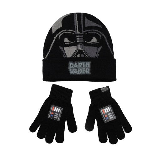 Front - Star Wars Boys Darth Vader Beanie & Gloves Set