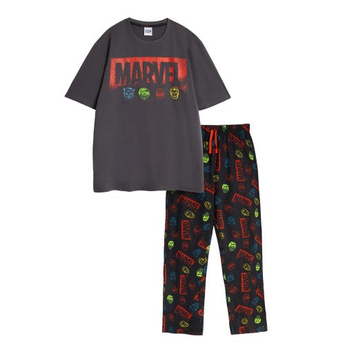 Front - Marvel Avengers Mens Logo Short-Sleeved Long Pyjama Set