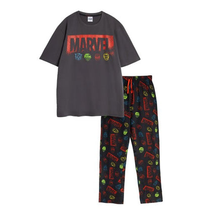 Front - Marvel Avengers Mens Logo Short-Sleeved Long Pyjama Set