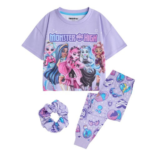 Front - Monster High Girls Characters Short-Sleeved Long Pyjama Set (Pack of 3)