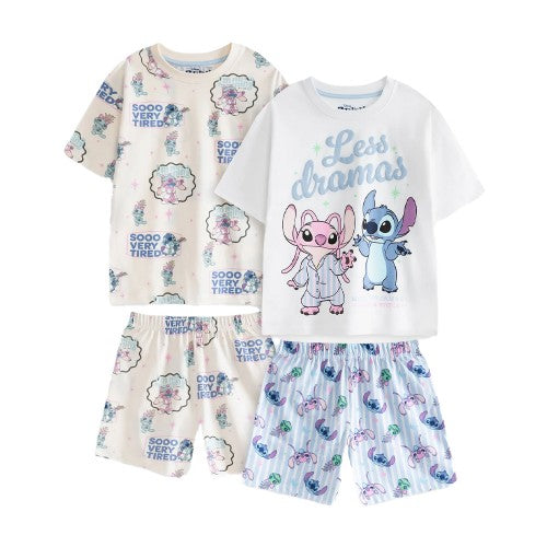 Front - Lilo & Stitch Girls Less Dramas Short Pyjama Set (Pack of 2)