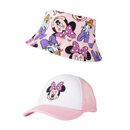 Front - Disney Girls Minnie Mouse Bucket Hat & Cap Set