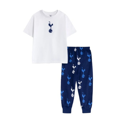 Front - Tottenham Hotspur FC Boys Crest Short-Sleeved Long Pyjama Set