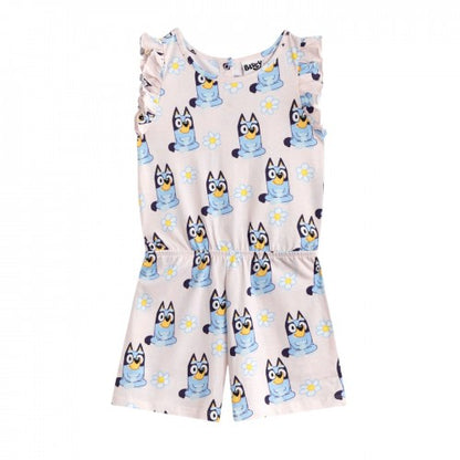 Front - Bluey Girls Flowers All-Over Print Sleeveless Playsuit
