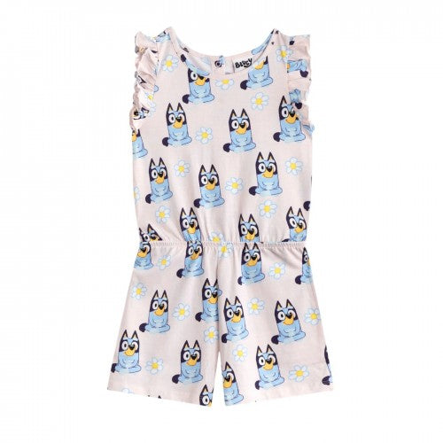 Front - Bluey Girls Flowers All-Over Print Sleeveless Playsuit