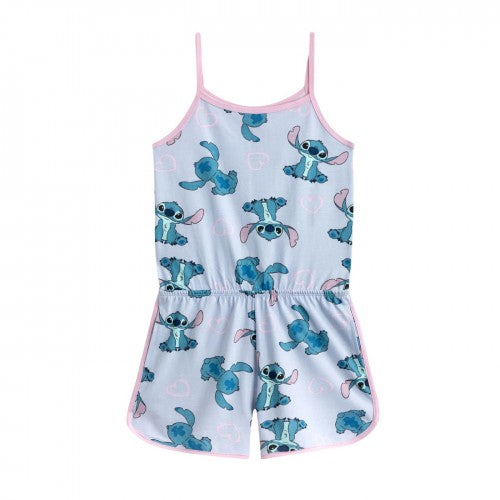 Front - Lilo & Stitch Girls Stitch All-Over Print Sleeveless Playsuit