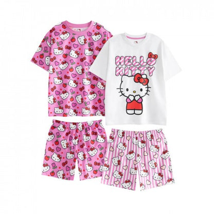 Front - Hello Kitty Girls Hearts & Bows Short Pyjama Set
