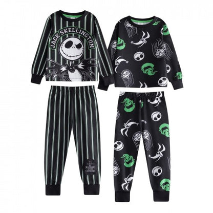 Front - The Nightmare Before Christmas Childrens/Kids Jack and Sally Long Pyjama Set (Pack of 2)