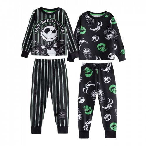 Front - The Nightmare Before Christmas Childrens/Kids Jack and Sally Long Pyjama Set (Pack of 2)