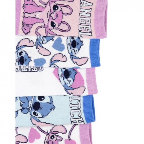 Front - Lilo & Stitch Girls Stitch & Angel Calf-Length Socks (Pack of 5)