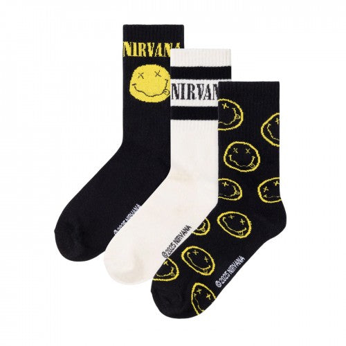 Front - Nirvana Mens Logo Calf-Length Socks (Pack of 3)