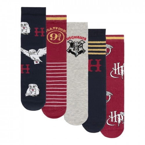 Front - Harry Potter Womens/Ladies Hogwarts Calf-Length Socks (Pack of 5)