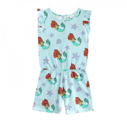 Front - The Little Mermaid Girls Ariel & Flounder All-Over Print Sleeveless Playsuit