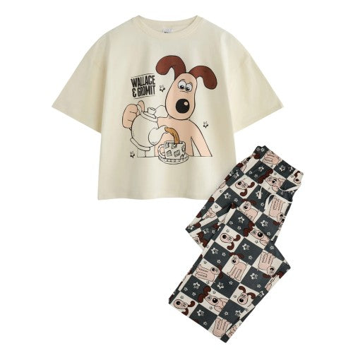 Front - Wallace and Gromit Womens/Ladies Tea Time Short-Sleeved Long Pyjama Set Set