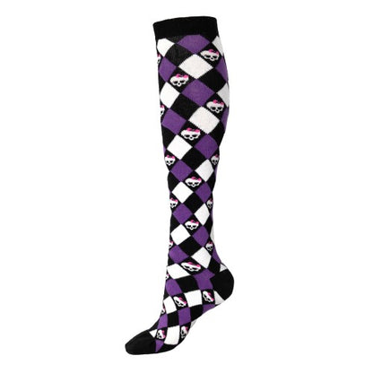 Front - Monster High Womens/Ladies Argyle Skulls Knee High Socks