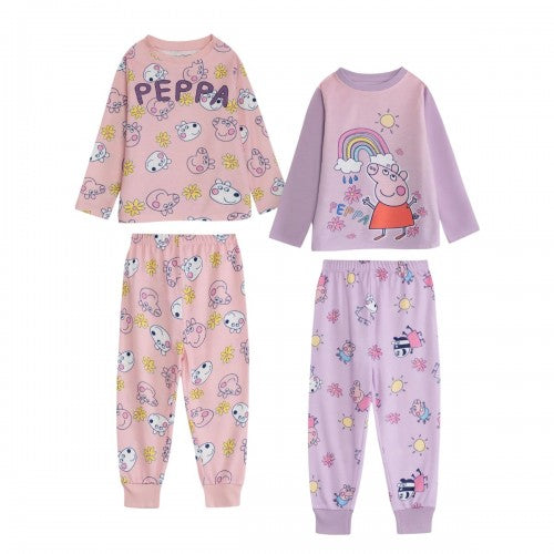 Front - Peppa Pig Girls Character Long-Sleeved Long Pyjama Set (Pack of 2)