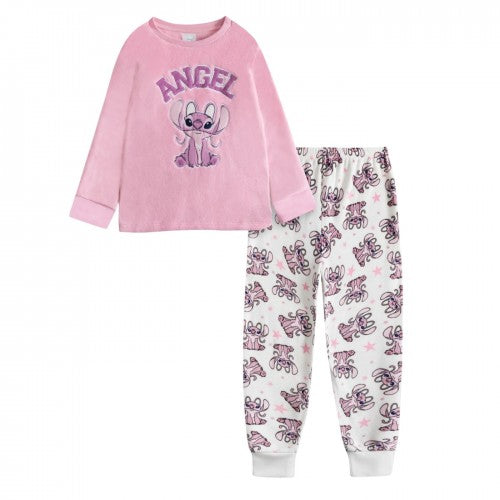 Front - Lilo & Stitch Girls Angel Long-Sleeved Long Pyjama Set