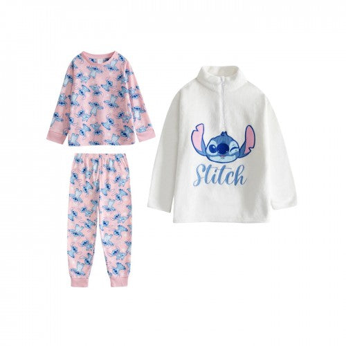 Front - Lilo & Stitch Girls Stitch Long-Sleeved Long Pyjama Set (Pack of 3)