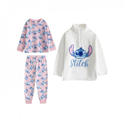Front - Lilo & Stitch Girls Stitch Long-Sleeved Long Pyjama Set (Pack of 3)