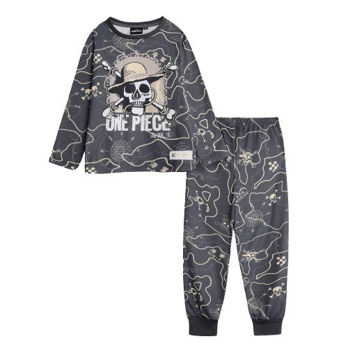 Front - One Piece Boys Logo Long-Sleeved Long Pyjama Set