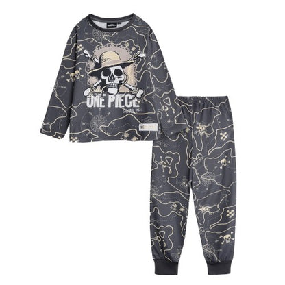 Front - One Piece Boys Logo Long-Sleeved Long Pyjama Set