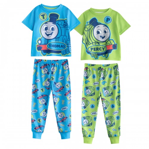 Front - Thomas And Friends Boys Thomas And Percy Short-Sleeved Long Pyjama Set (Pack of 2)
