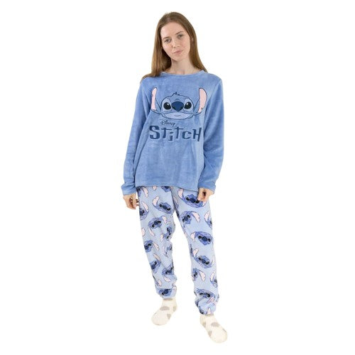 Front - Lilo & Stitch Womens/Ladies Stitch Long-Sleeved Long Pyjama Set