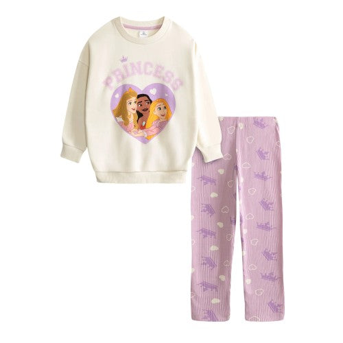Front - Disney Princess Girls Hearts Sweatshirt & Jogging Bottoms Set