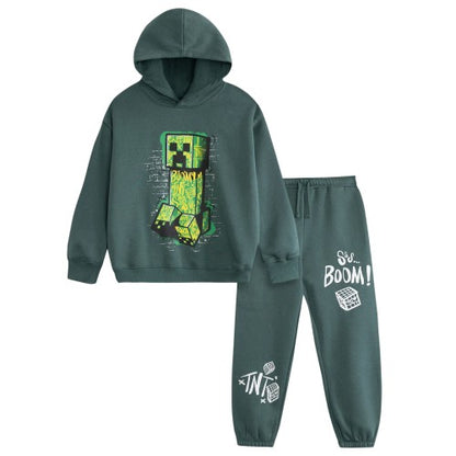 Front - Minecraft Boys Creeper Hoodie And Joggers Set