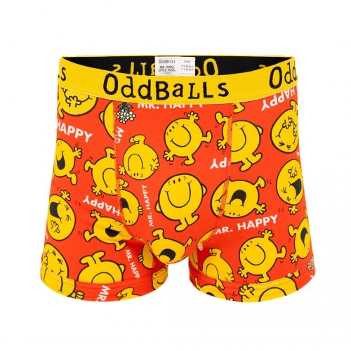 Front - OddBalls Mens Mr Men Mr Happy Boxer Shorts