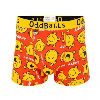 Front - OddBalls Mens Mr Men Mr Happy Boxer Shorts