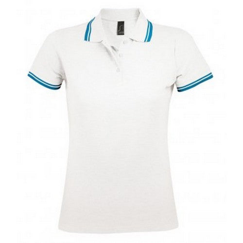 Front - SOLS Womens/Ladies Pasadena Tipped Short Sleeve Pique Polo Shirt