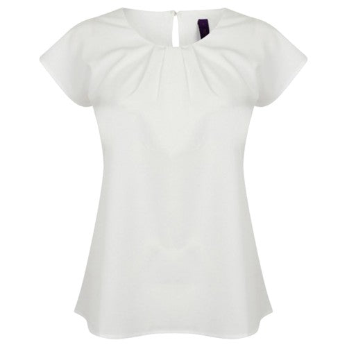 Front - Henbury Womens/Ladies Pleat Front Short Sleeve Top