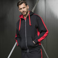 Jet Black-Fire Red - Back - AWDis Just Hoods Mens Contrast Sports Polyester Full Zip Hoodie