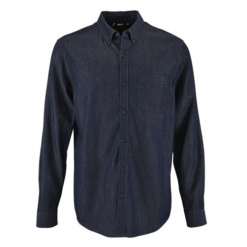 Front - SOLS Mens Barry Long Sleeve Denim Shirt