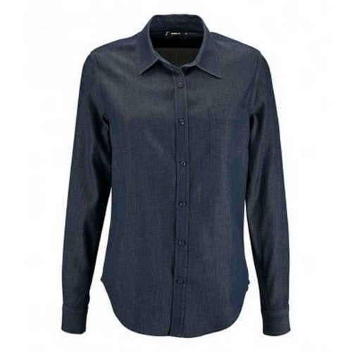 Front - SOLS Womens/Ladies Barry Long Sleeve Denim Shirt