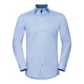 Front - Russell Collection Mens Long Sleeve Contrast Herringbone Shirt