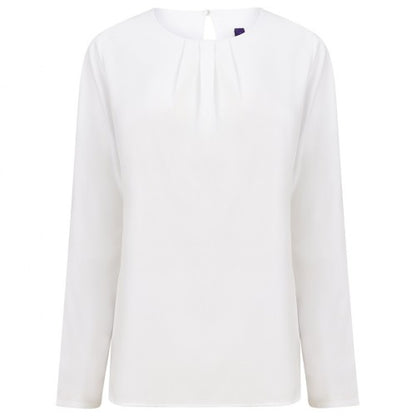 Front - Henbury Womens/Ladies Pleat Front Long Sleeve Blouse