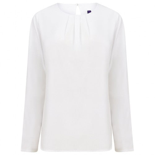 Front - Henbury Womens/Ladies Pleat Front Long Sleeve Blouse