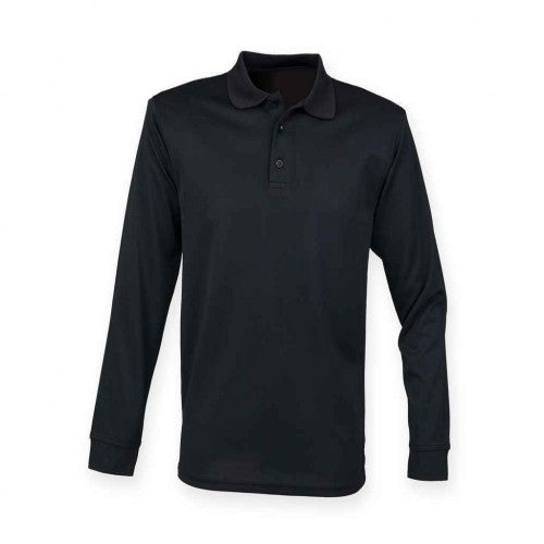 Front - Henbury Adults Unisex Long Sleeve Coolplus Piqu Polo Shirt