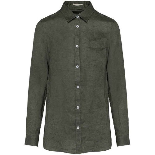 Front - Native Spirit Womens/Ladies Linen Long-Sleeved Shirt