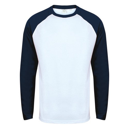 Front - Skinni Fit Mens Long-Sleeved Baseball T-Shirt
