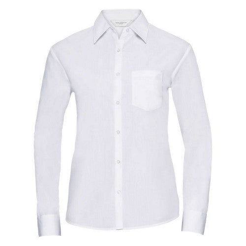 Front - Russell Collection Womens/Ladies Poplin Easy-Care Long-Sleeved Formal Shirt