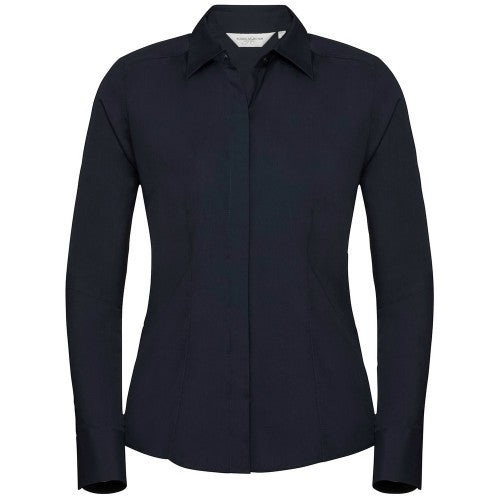 Front - Russell Collection Womens/Ladies Poplin Fitted Long-Sleeved Formal Shirt