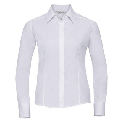 Front - Russell Collection Womens/Ladies Poplin Fitted Long-Sleeved Formal Shirt
