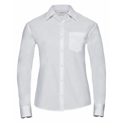 Front - Russell Collection Womens/Ladies Cotton Poplin Easy-Care Long-Sleeved Formal Shirt